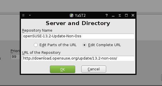 Repository URL and Name Editing Dialog Box of YaST 